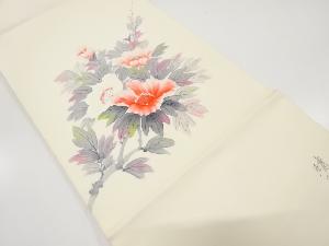 内山晴祥作　塩瀬　手描き　枝花模様　名古屋帯